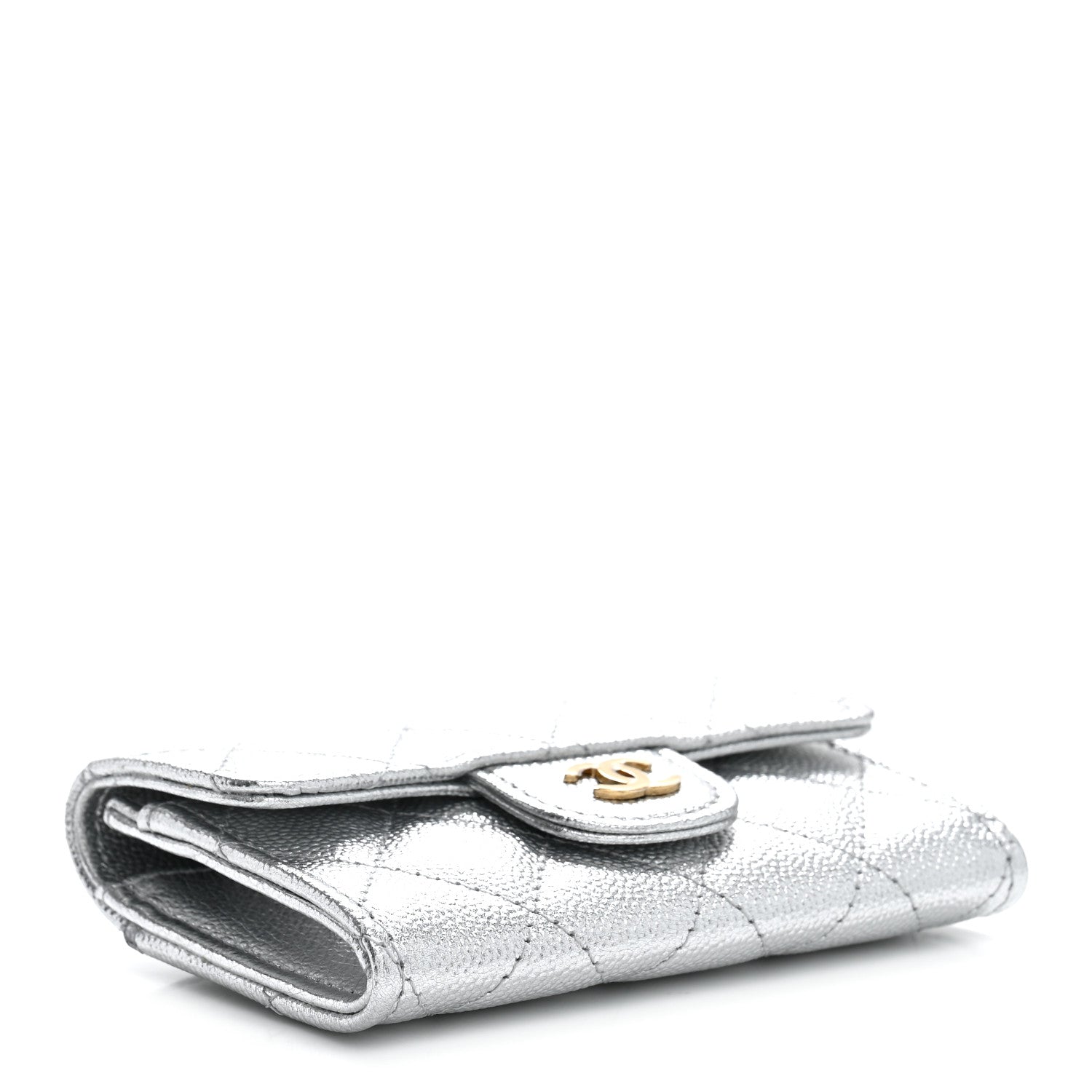 Chanel Metallic Caviar Quilted Flap Card Holder Wallet Silvery 4 of 9