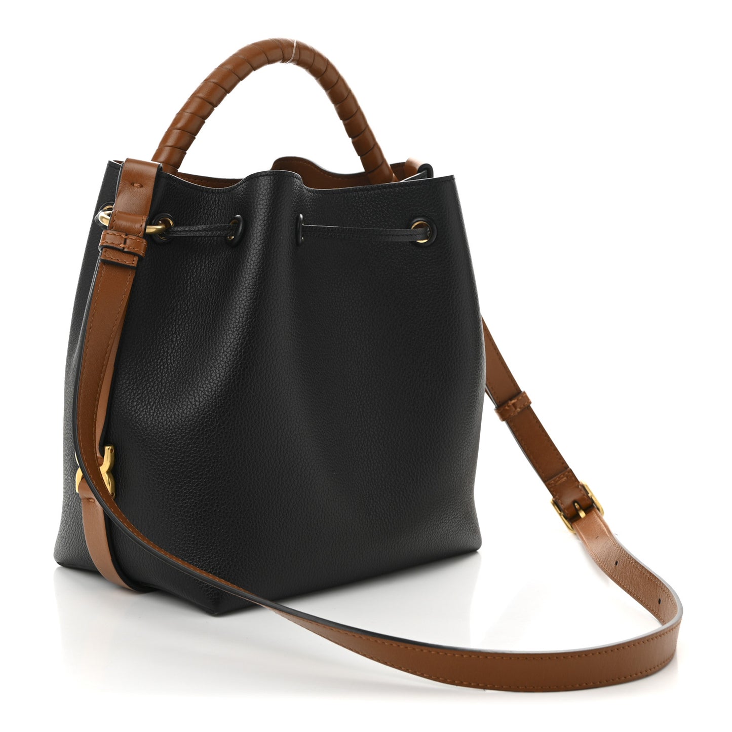 Grained Calfskin Marcie Bucket Bag Black