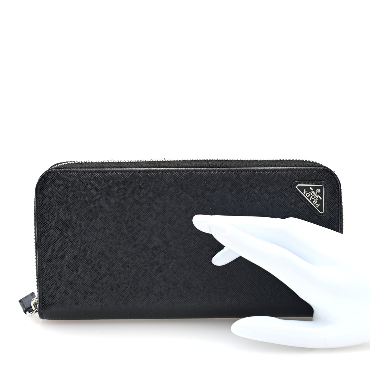 Saffiano Triangle Zip Wallet Black