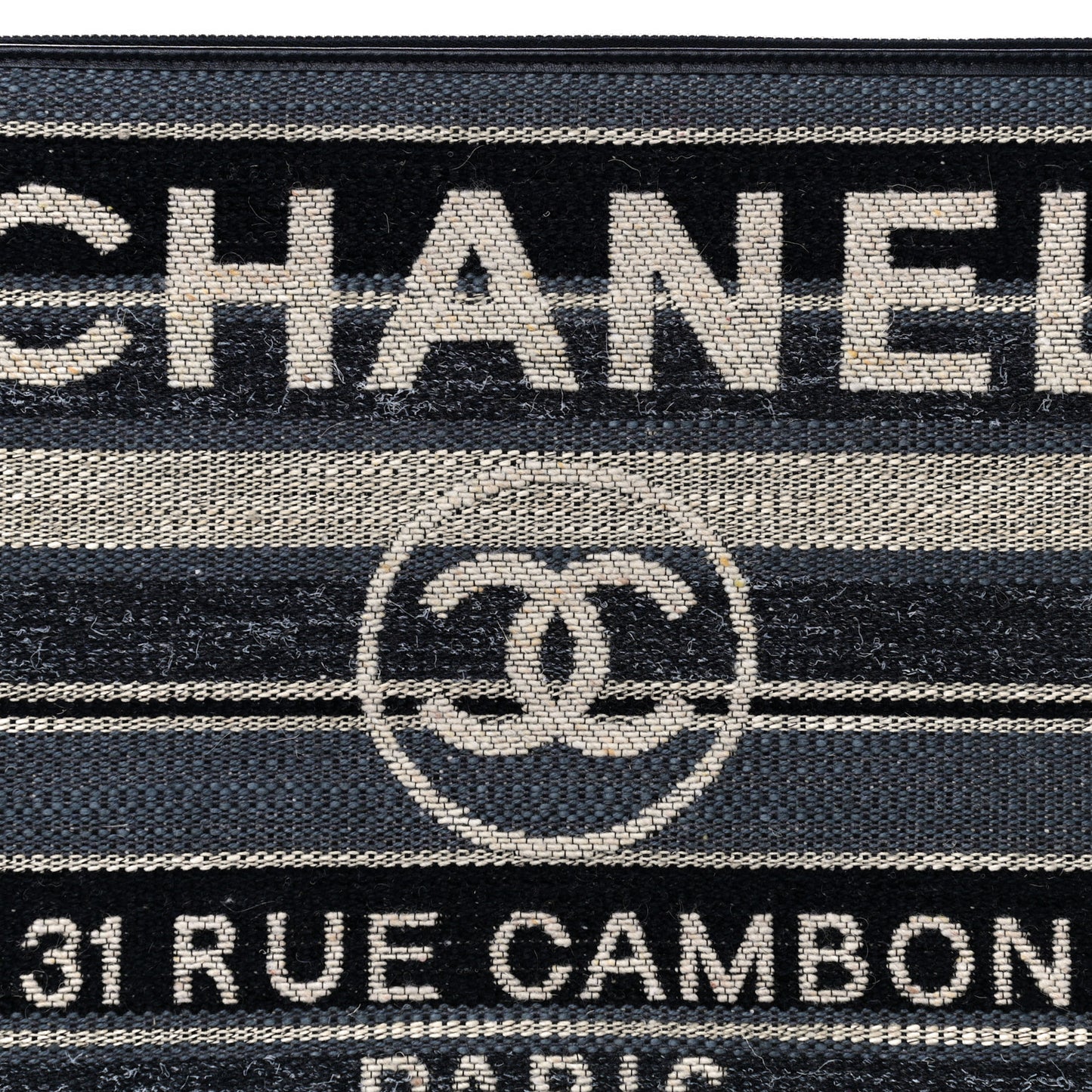 Striped Canvas Medium Deauville Cosmetic Pouch Grey Black