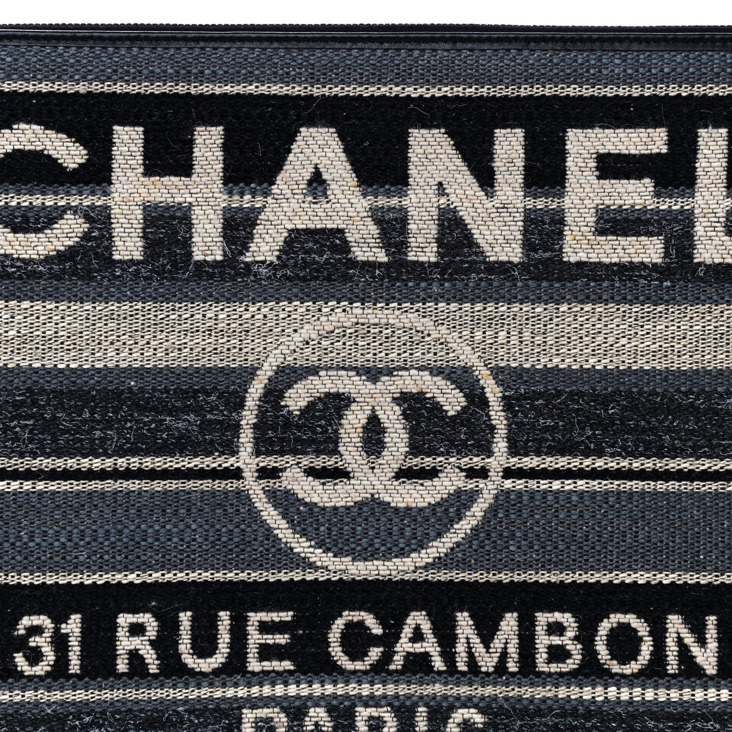 Chanel Striped Canvas Medium Deauville Cosmetic Pouch Grey Black 8 of 12