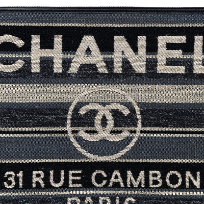Chanel Striped Canvas Medium Deauville Cosmetic Pouch Grey Black 8 of 12