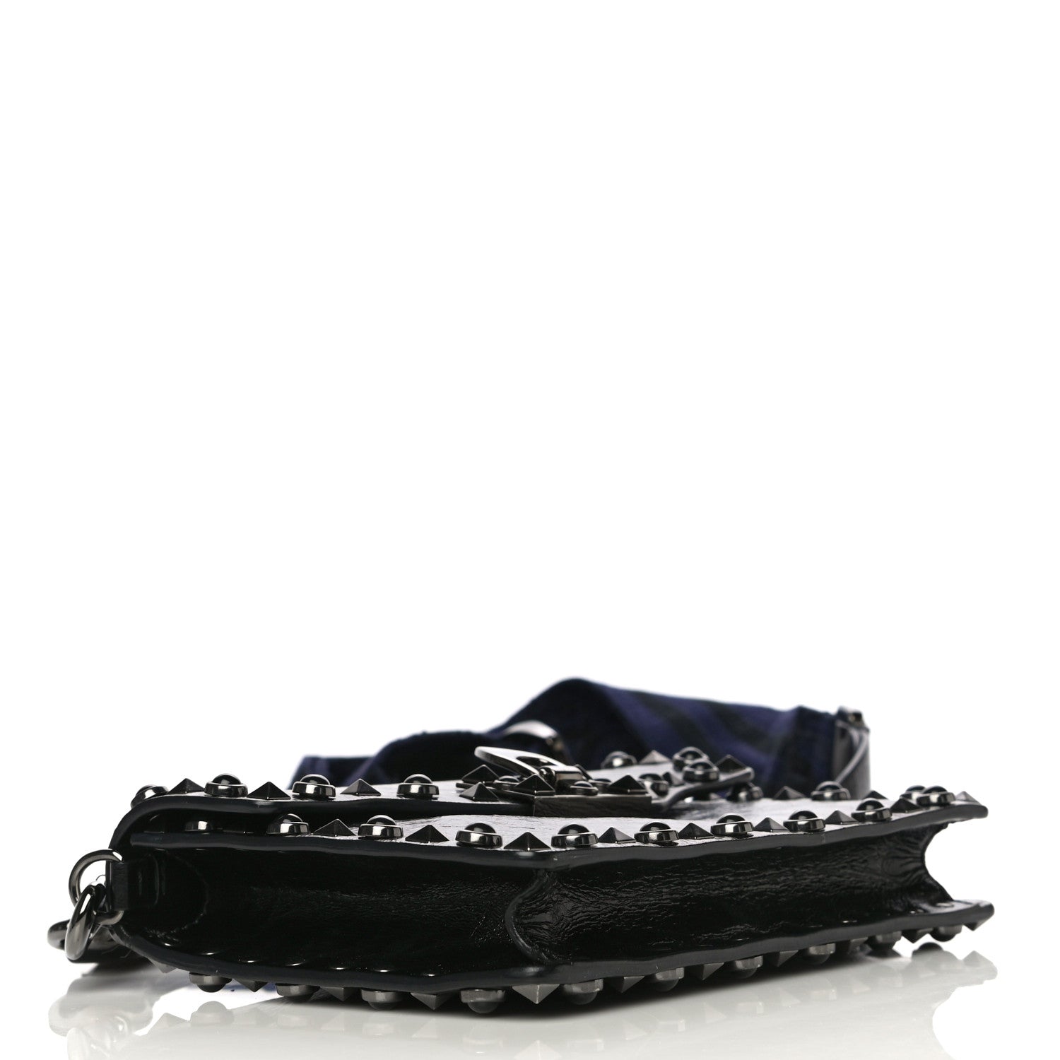 Valentino Garavani Craquele Calfskin Small Guitar Strap Rockstud Rolling Shoulder Flap Bag Black 4 of 11
