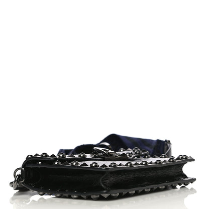 Valentino Garavani Craquele Calfskin Small Guitar Strap Rockstud Rolling Shoulder Flap Bag Black 4 of 11