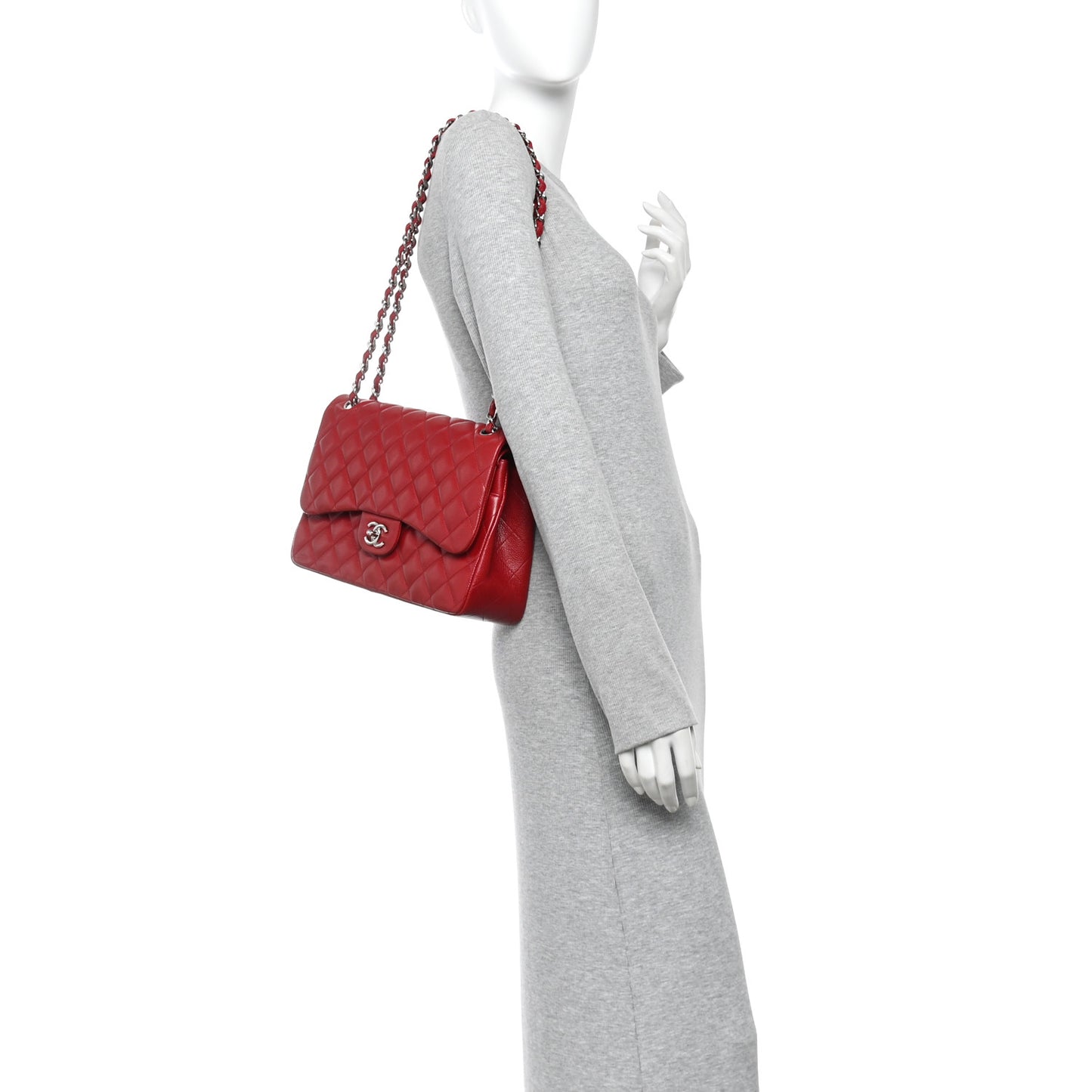 Caviar Quilted Jumbo Double Flap Red