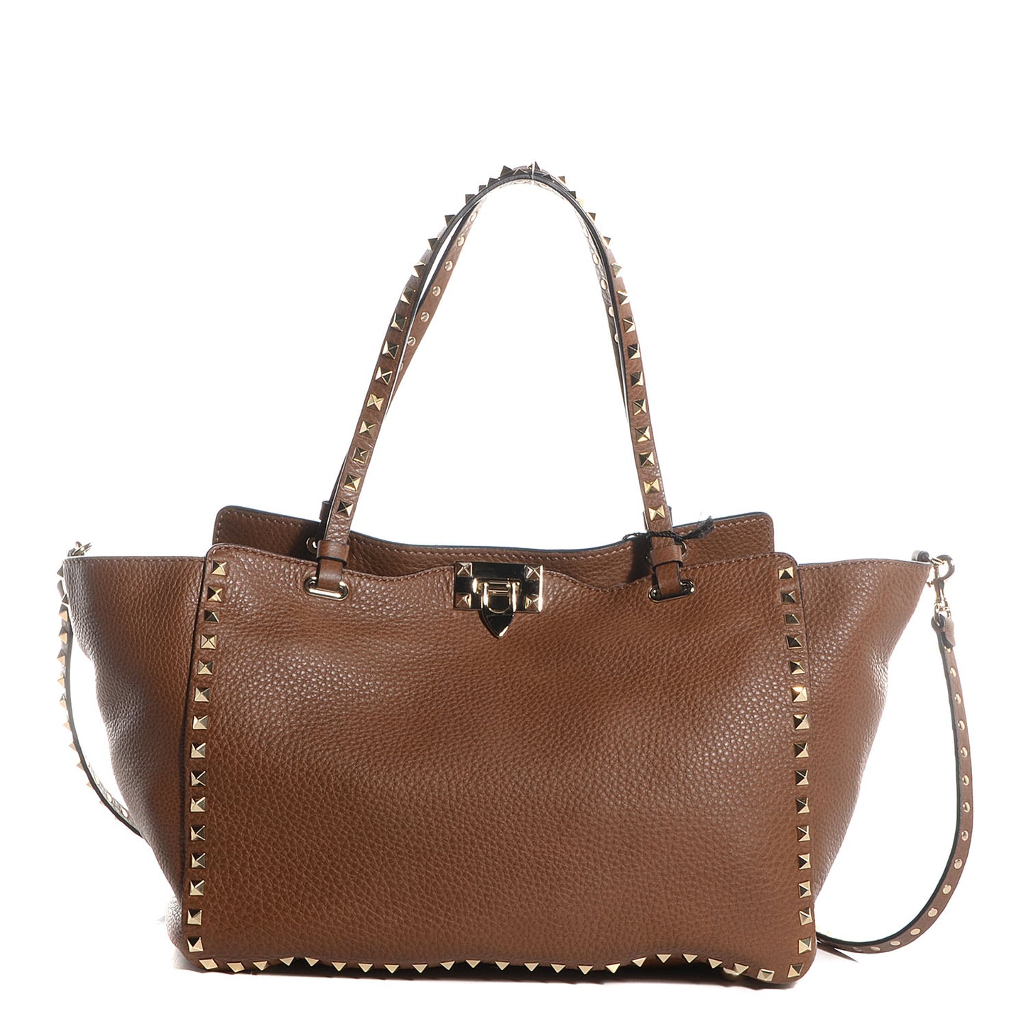 Pebbled Calfskin Medium Rockstud Tote Light Cuir