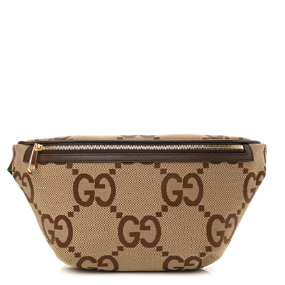 Gucci Monogram Jumbo GG Textured Dollar Calfskin Web Belt Bag Camel Ebony New Acero 1 of 10
