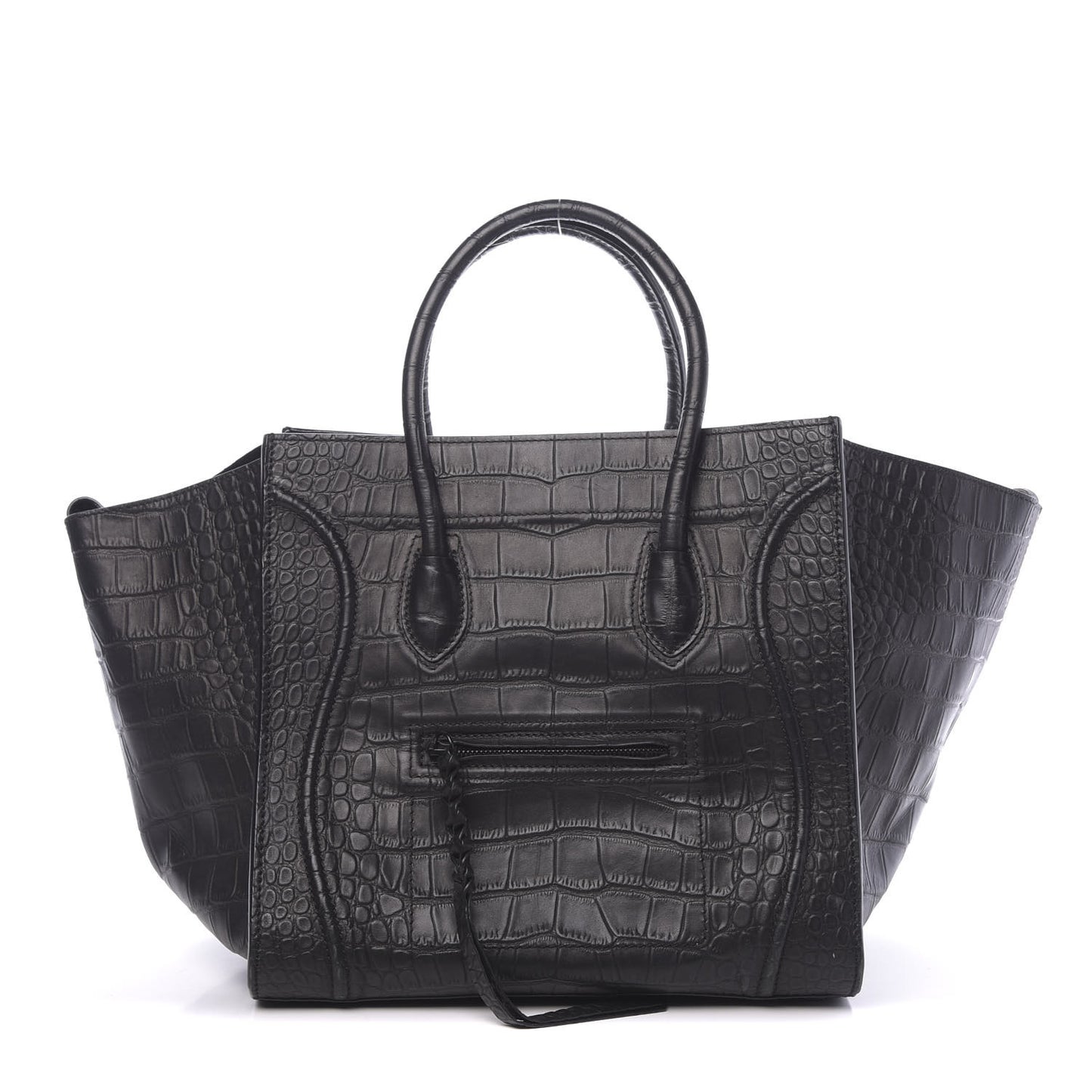 Crocodile Embossed Calfskin Medium Phantom Luggage Black