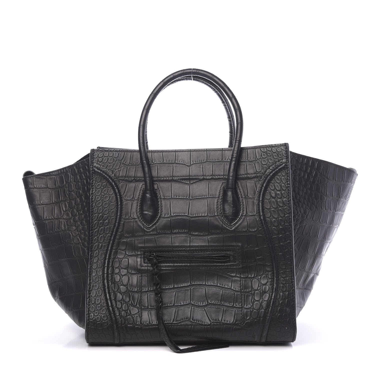 Celine Crocodile Embossed Calfskin Medium Phantom Luggage Black 1 of 9