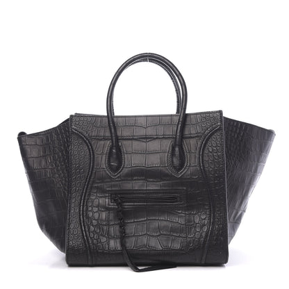 Celine Crocodile Embossed Calfskin Medium Phantom Luggage Black 1 of 9