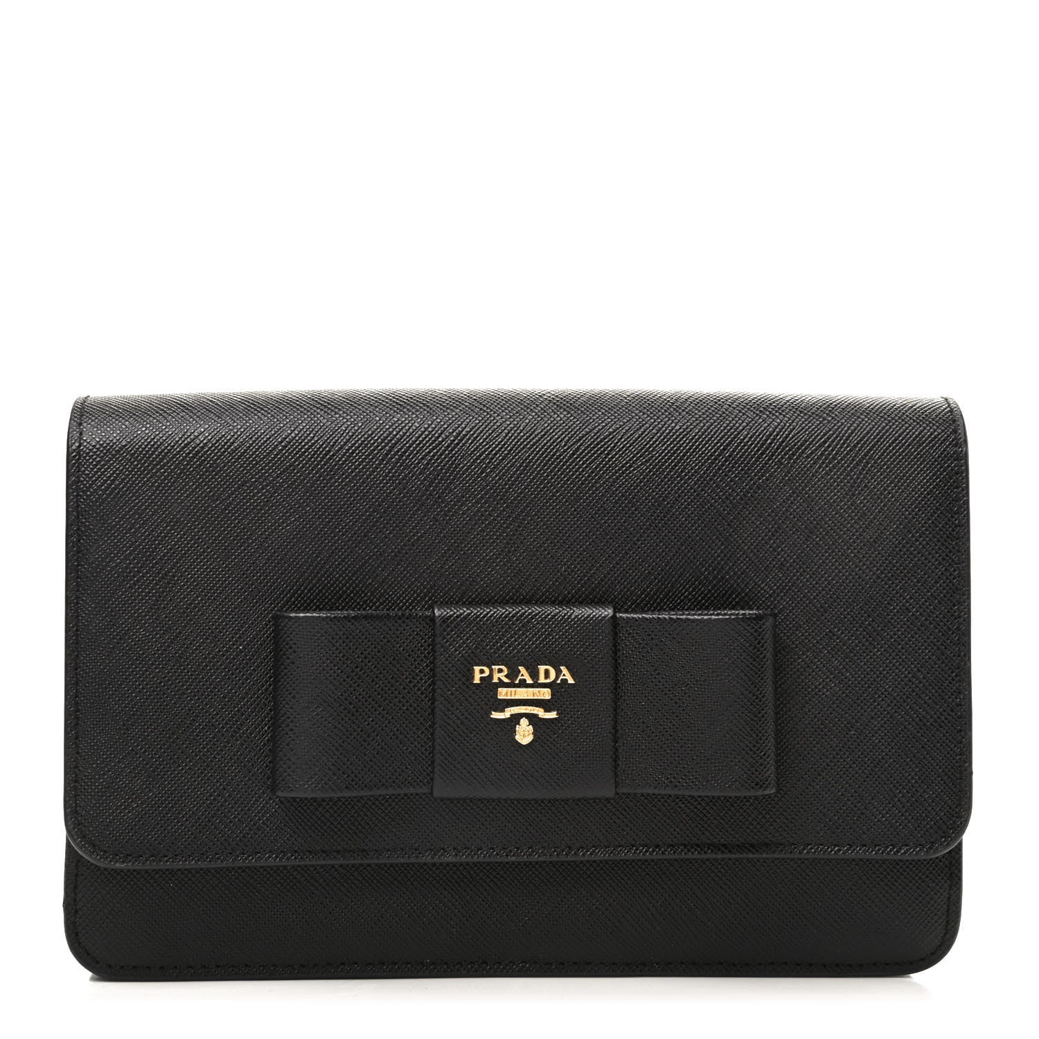 Prada Saffiano Bow Flap Wallet Black 1 of 8