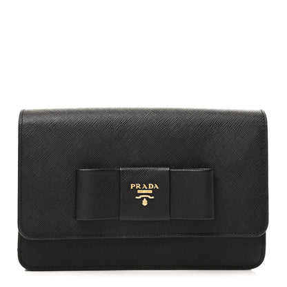 Prada Saffiano Bow Flap Wallet Black 1 of 8