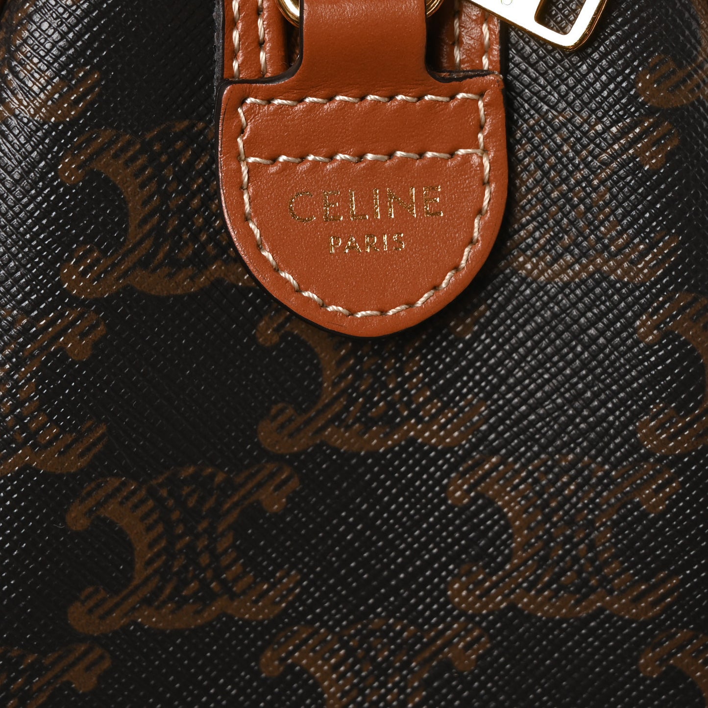 Triomphe Canvas Calfskin Small Boston Bag Tan