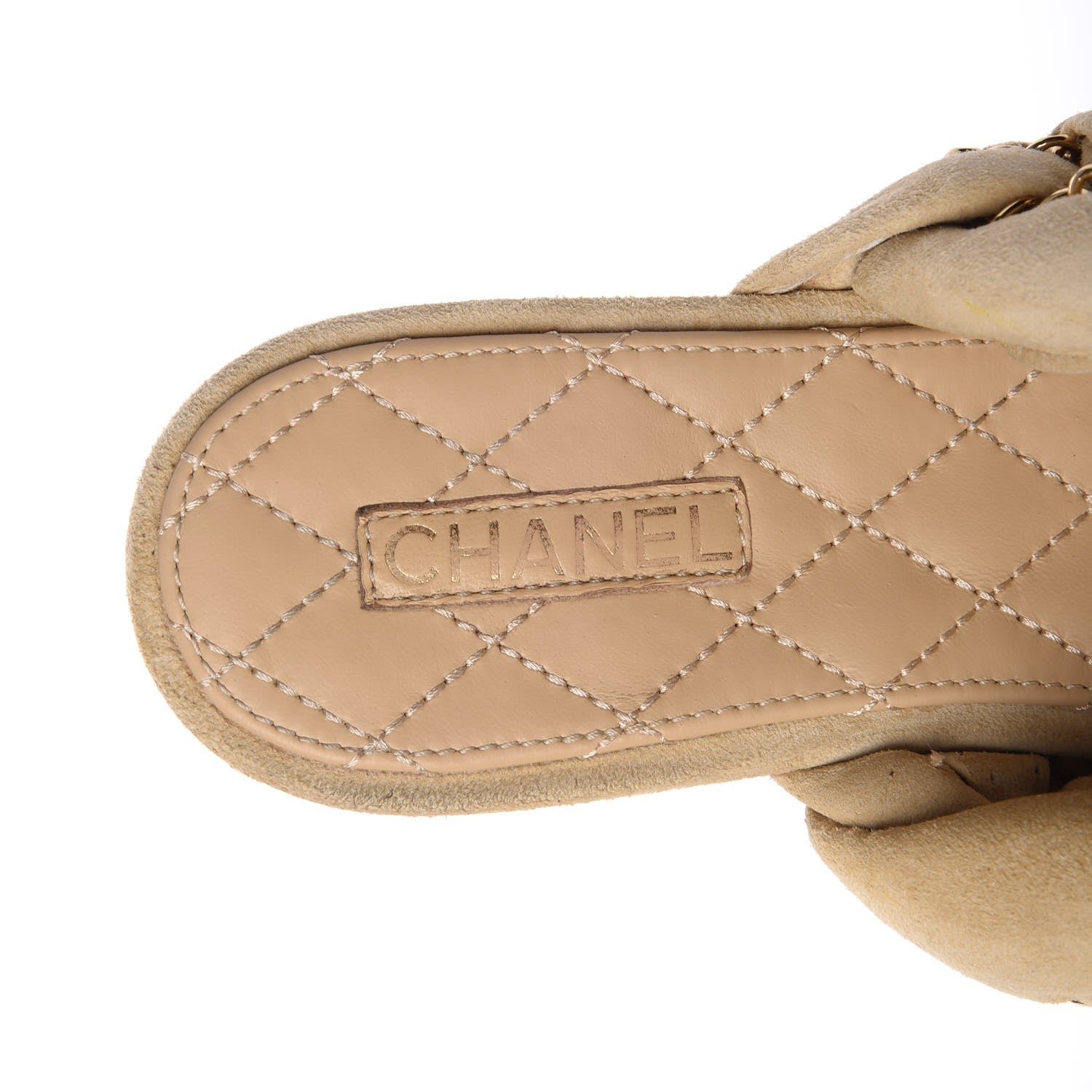Chanel Kid Suede Braided Chain CC Slide Flat Sandals 38 Beige 15 of 18