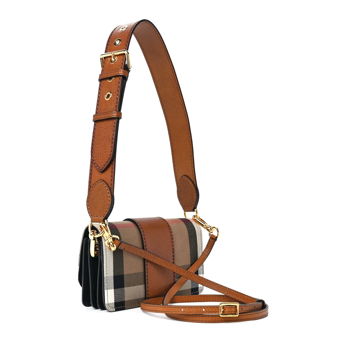 House Check Bridle Calfskin Small Madison Buckle Bag Tan