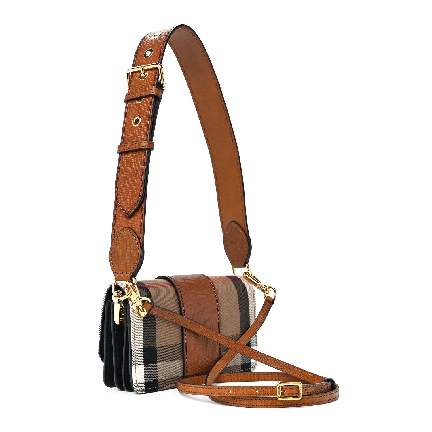 Burberry House Check Bridle Calfskin Small Madison Buckle Bag Tan 3 of 11