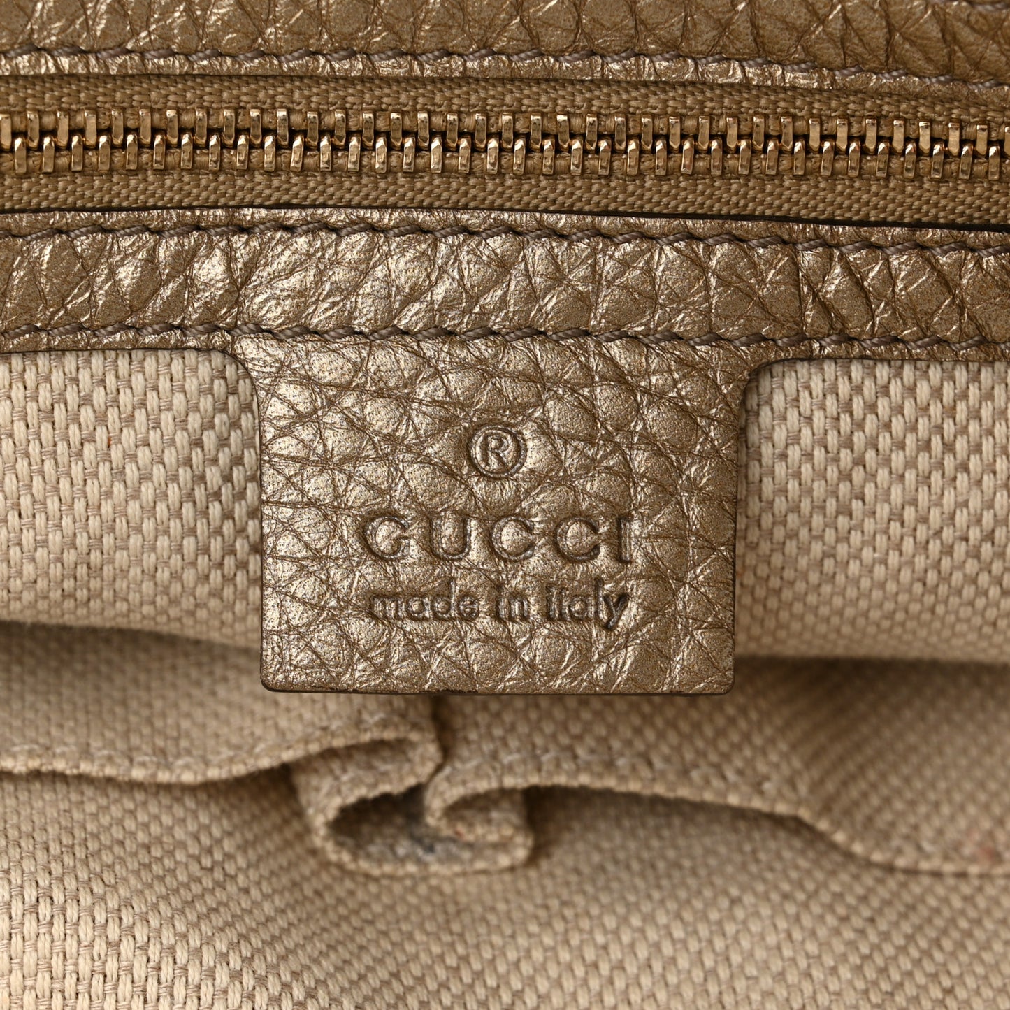 Metallic Pebbled Calfskin Medium Soho Shoulder Bag Gold
