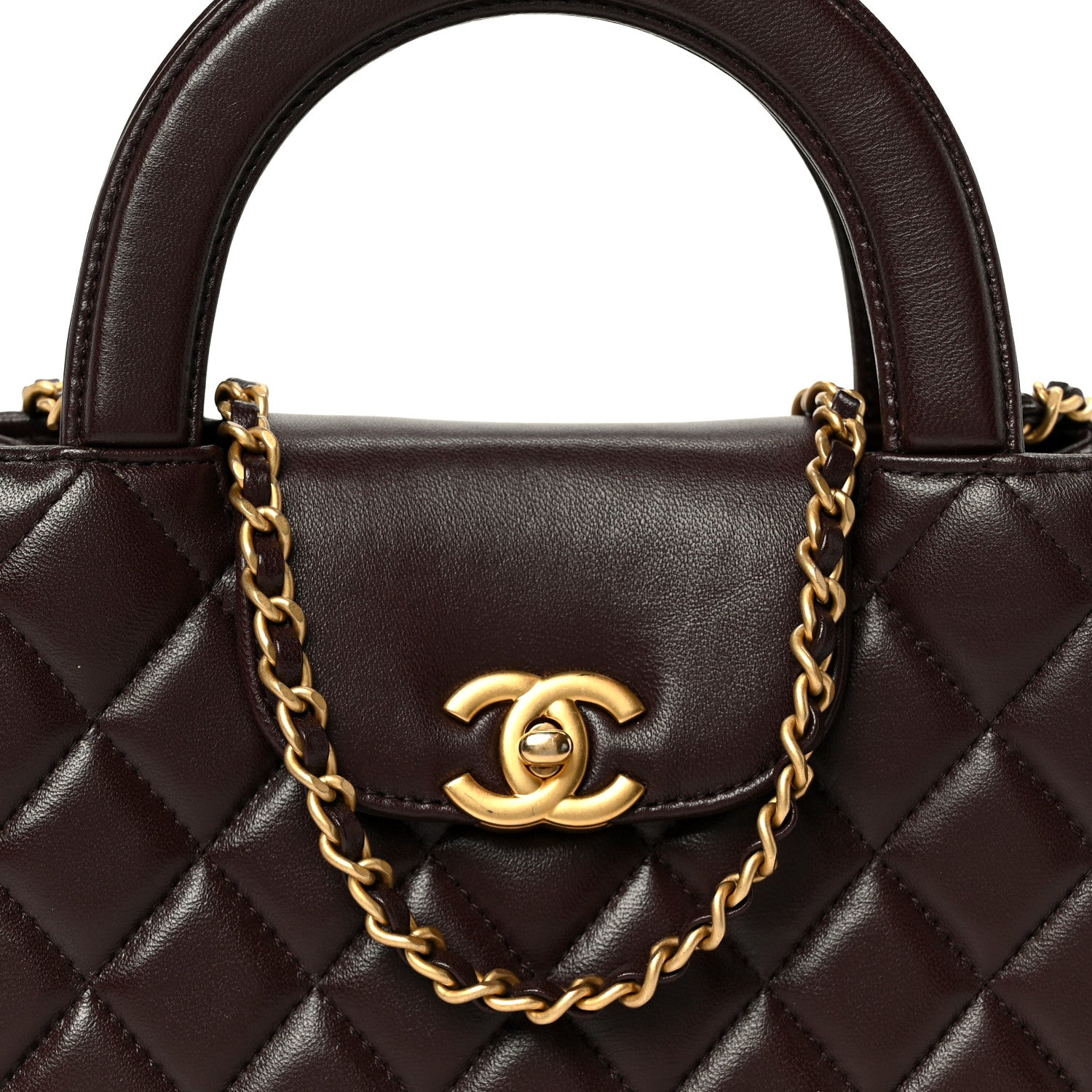 Chanel Shiny Aged Calfskin Quilted Nano Kelly Shopper Dark Brown 8 of 10