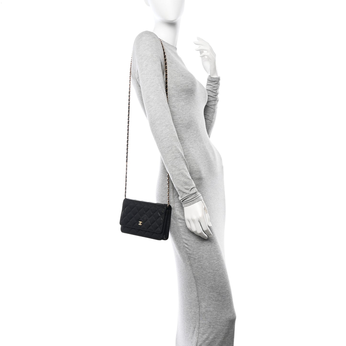 Caviar Quilted Wallet on Chain WOC Black