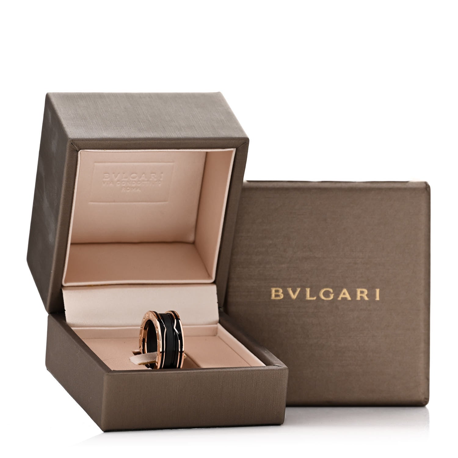 Bulgari 18K Rose Gold Black Ceramic Matte B.Zero1 Two-Band Ring 51 5.75 6 of 6
