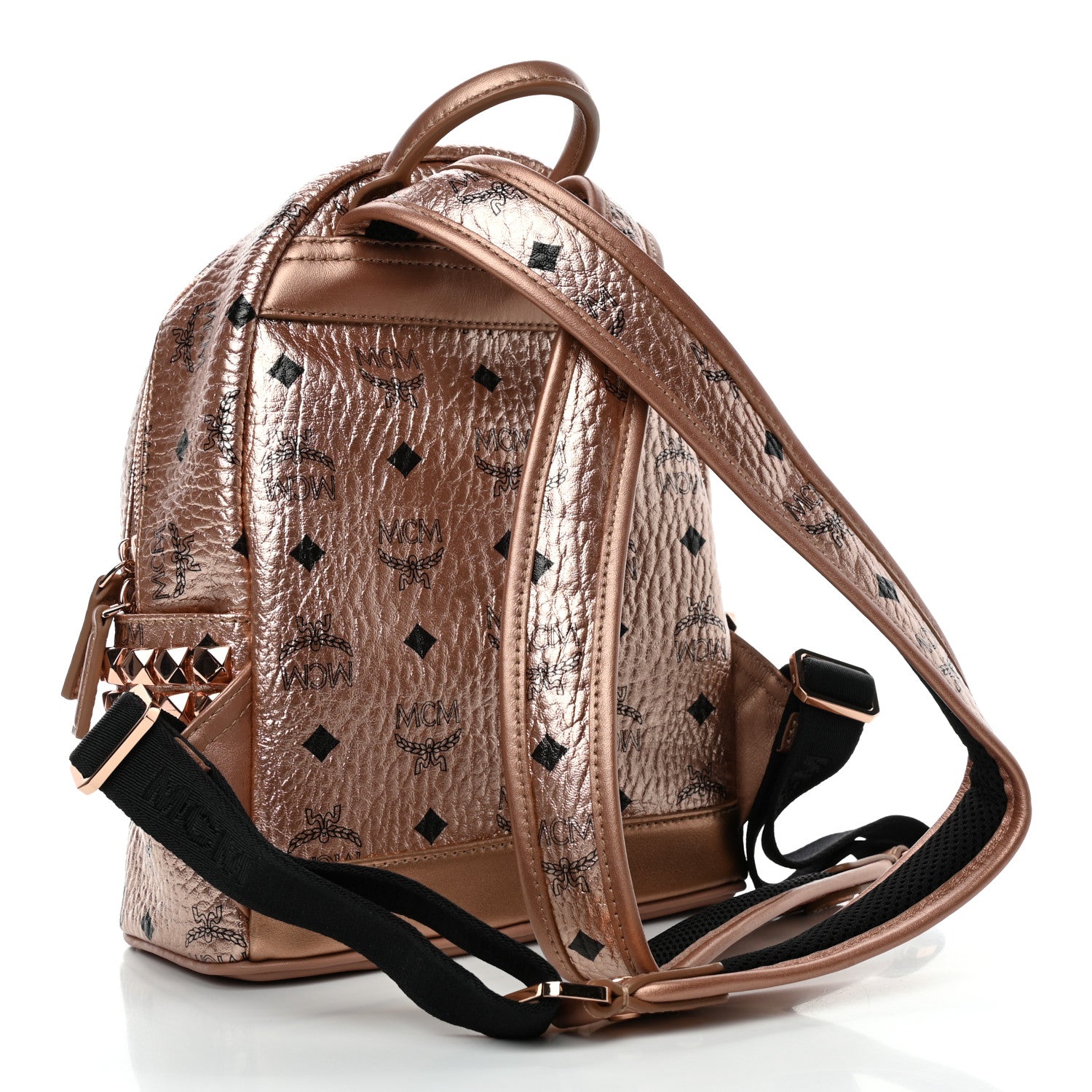 MCM Metallic Visetos Mini Side Stud Stark Backpack Champagne Gold 2 of 4