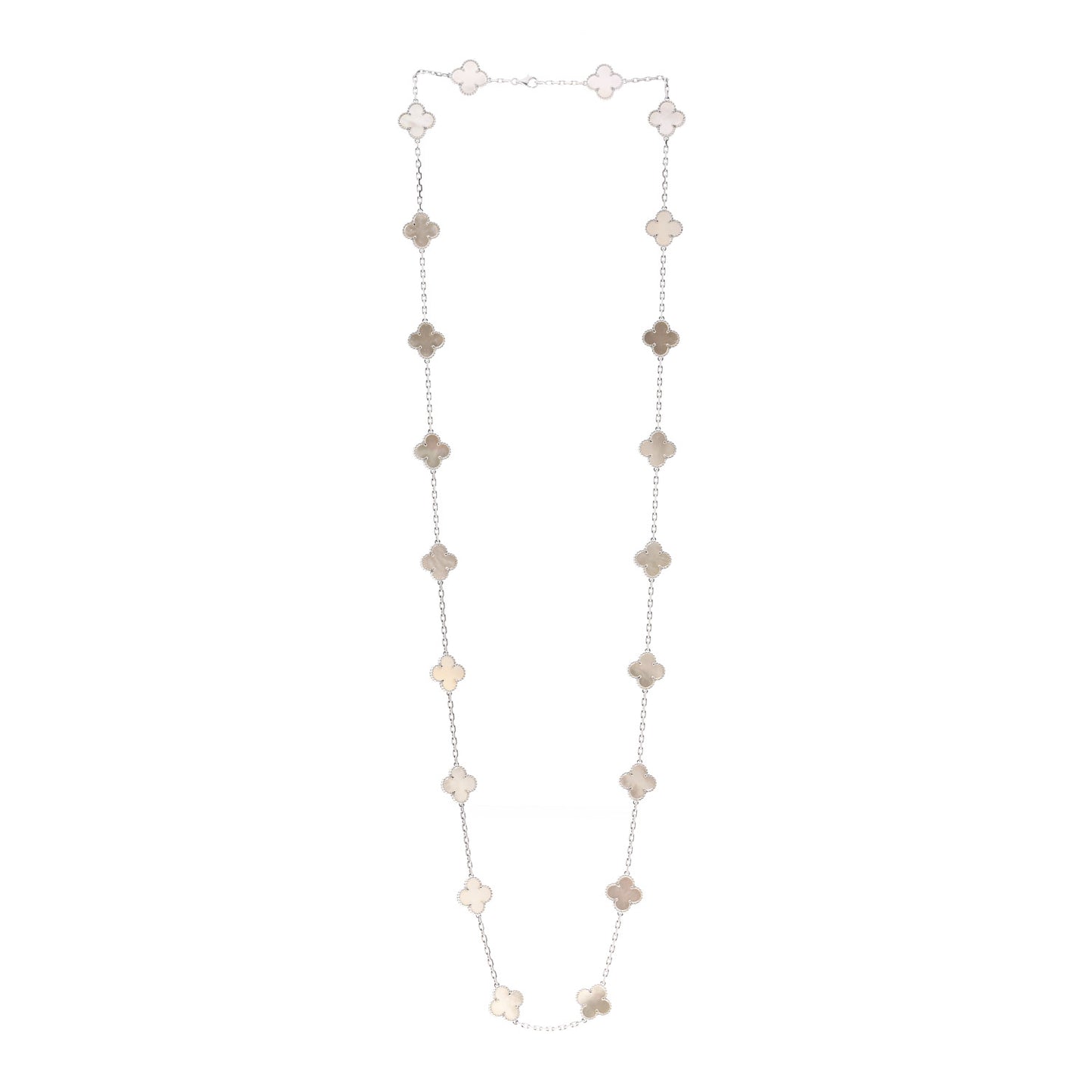 18K White Gold Mother of Pearl 20 Motifs Vintage Alhambra Necklace