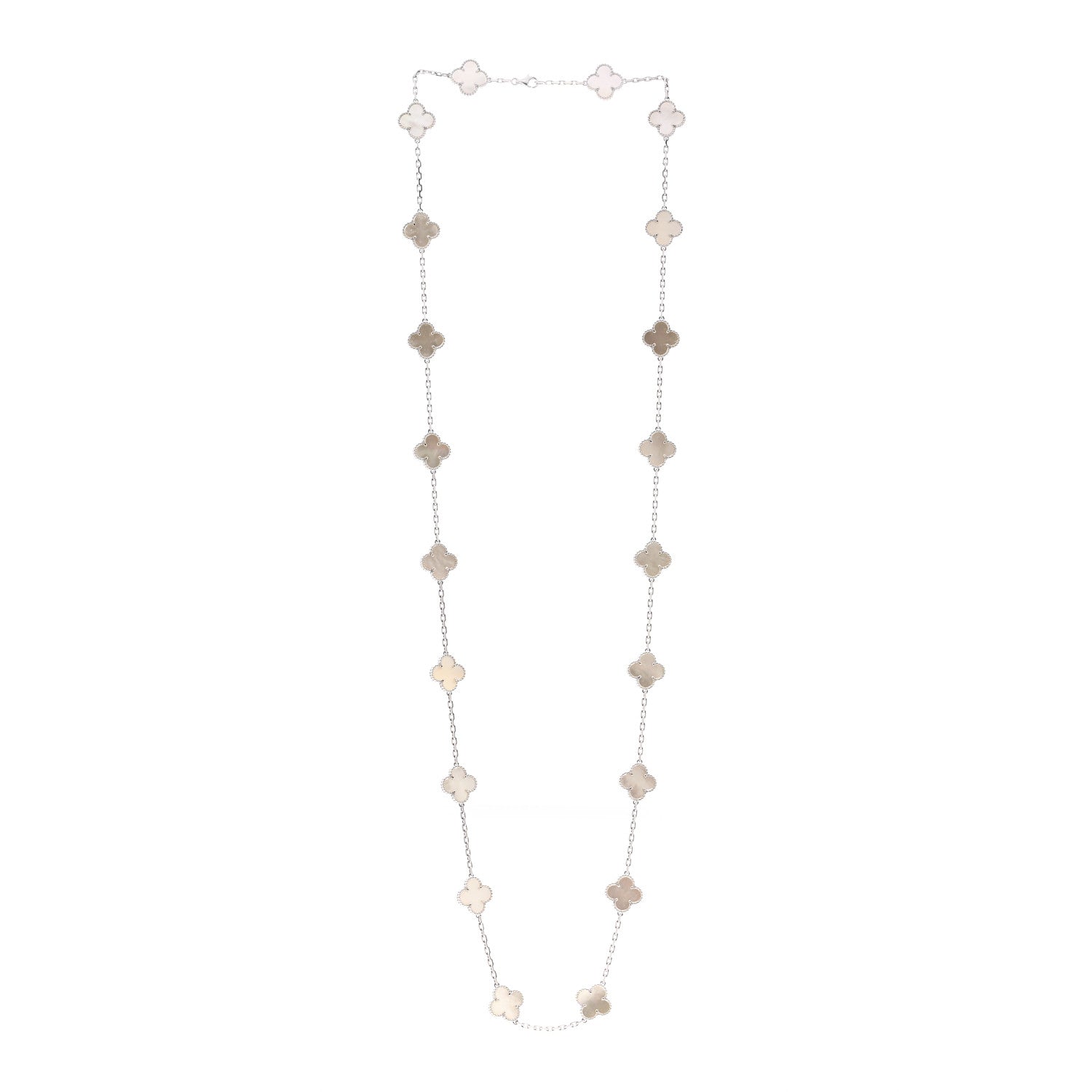 Van Cleef & Arpels 18K White Gold Mother of Pearl 20 Motifs Vintage Alhambra Necklace 3 of 6