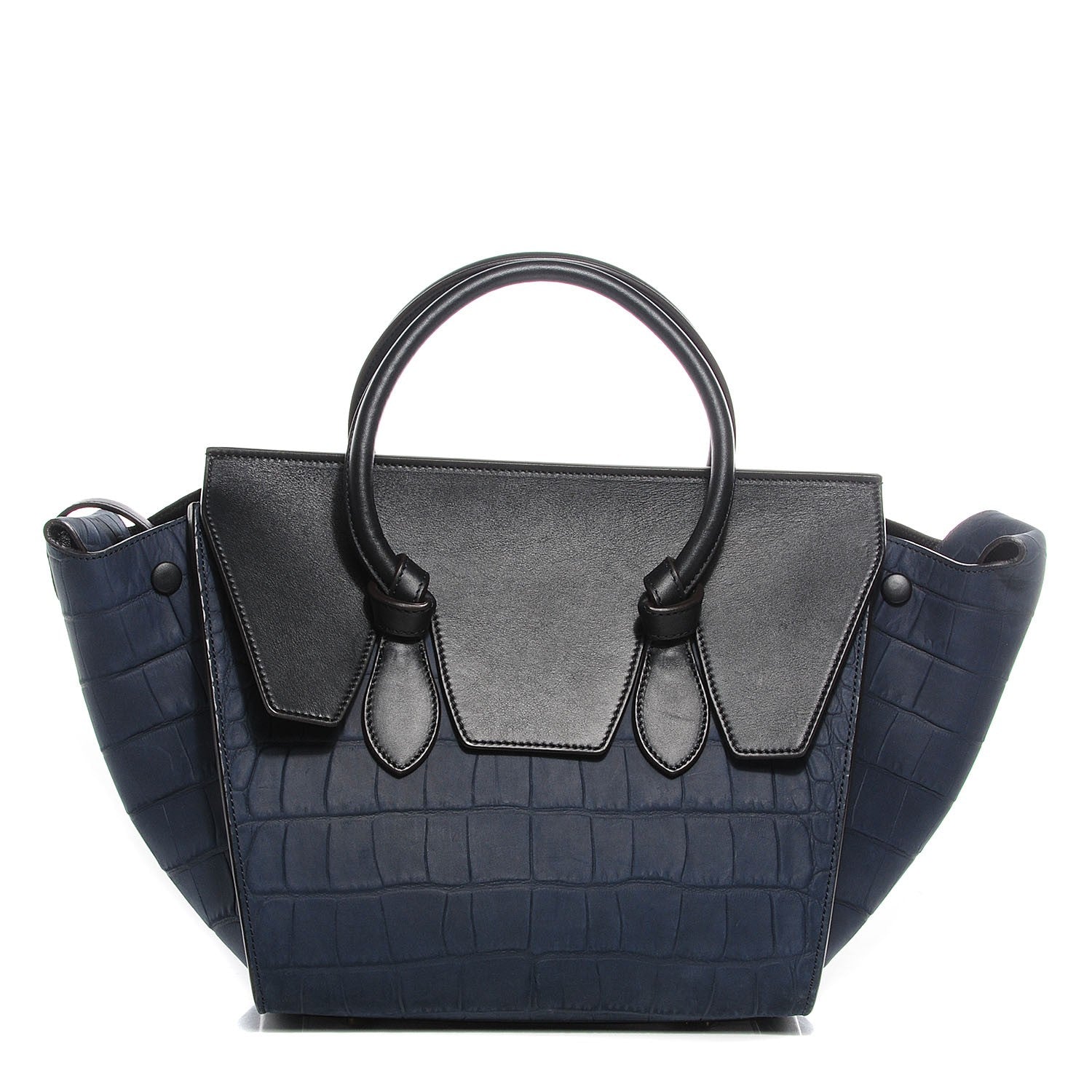Celine Smooth Calfskin Nubuck Crocodile Embossed Small Tie Tote Navy 1 of 7