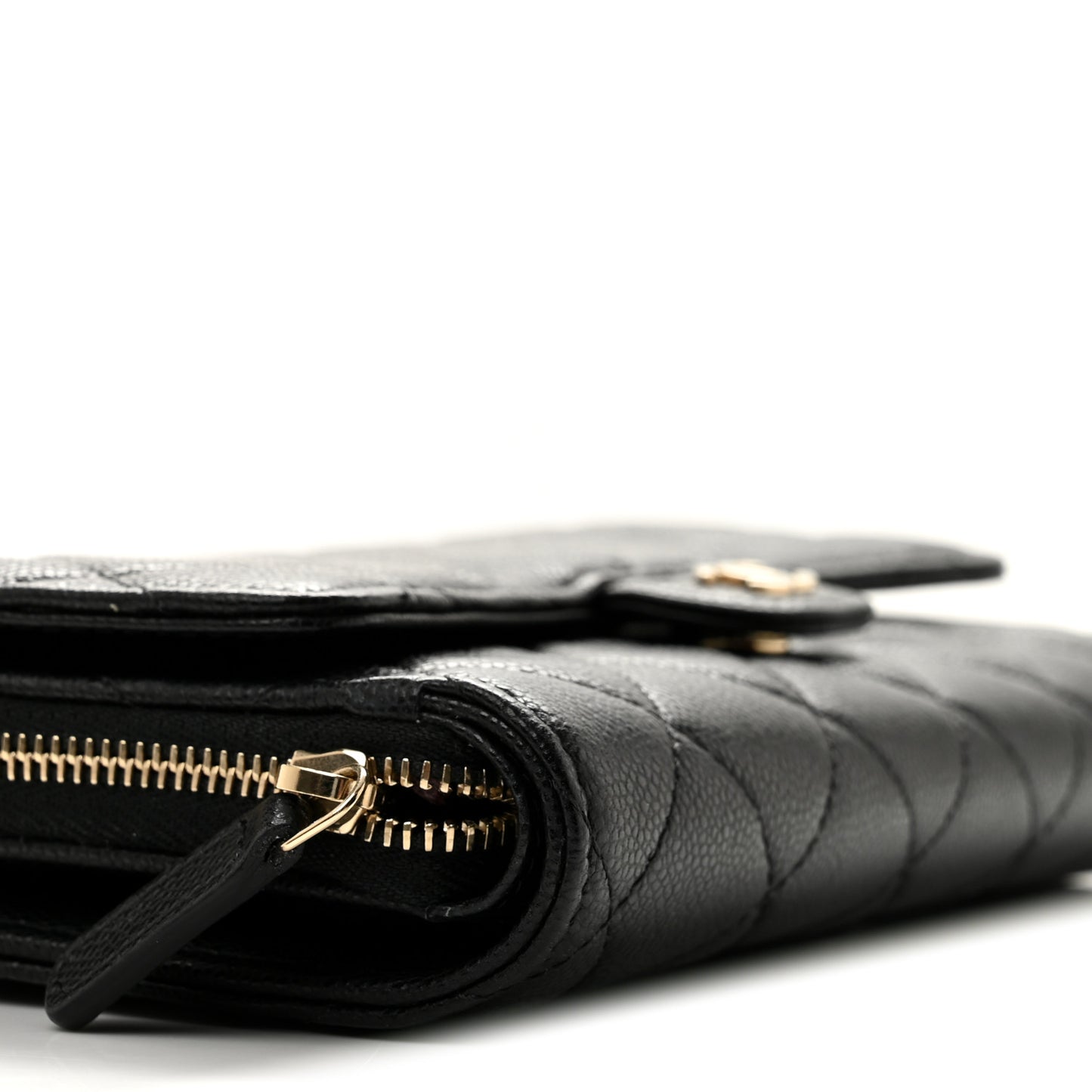 Caviar Quilted Phone Holder Wallet on Removable Chain Black