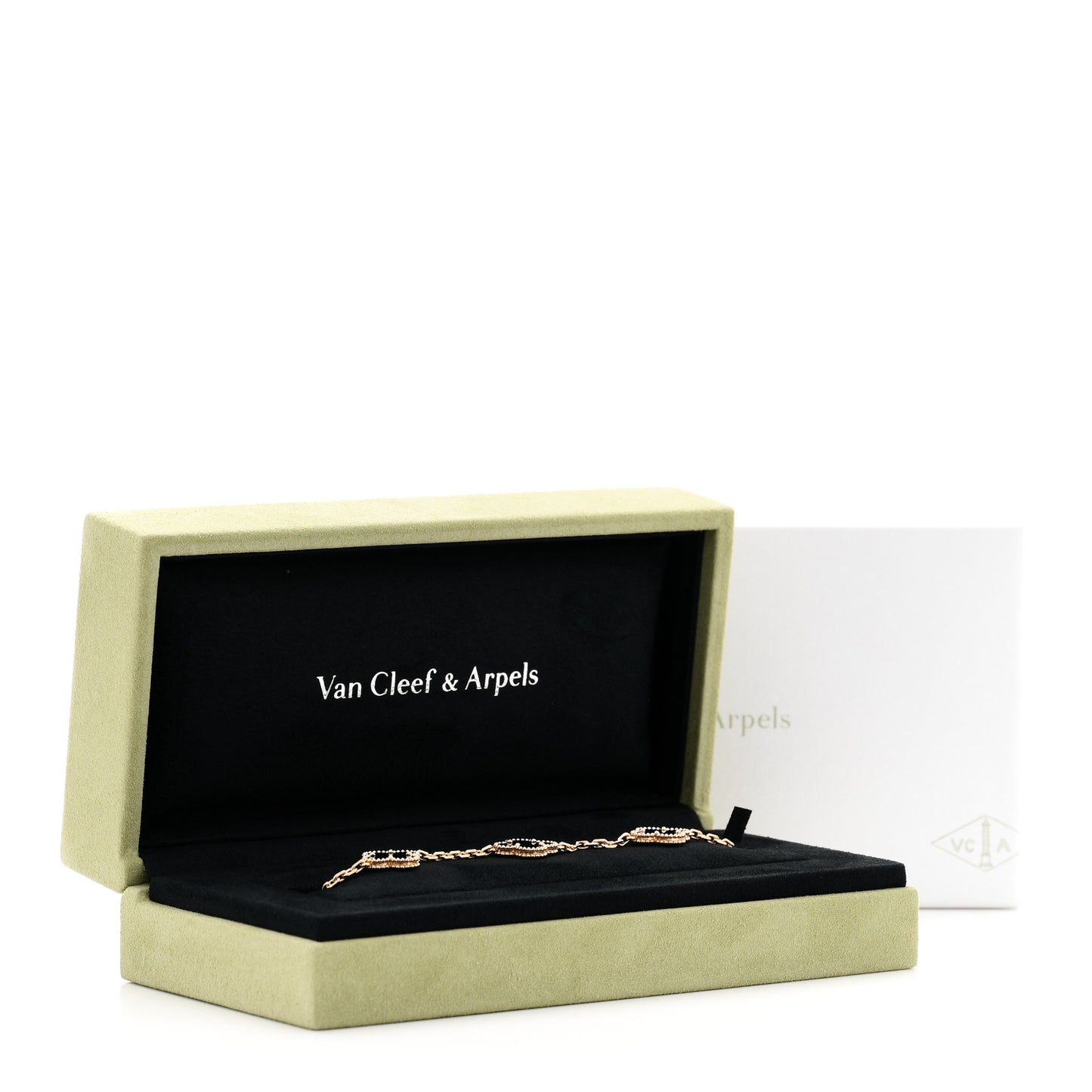 18K Yellow Gold Black Onyx 5 Motifs Vintage Alhambra Bracelet