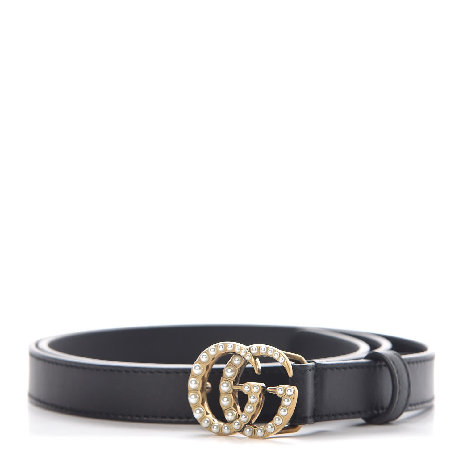 Gucci Calfskin Pearl Double G 20mm Belt 90 36 Black Cream 1 of 7