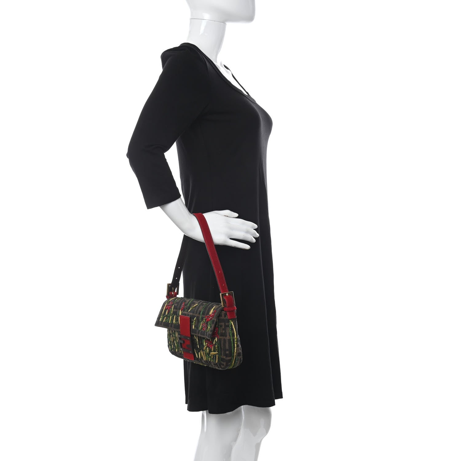Fendi Zucca Pony Hair Embroidered Baguette Tobacco 2 of 10
