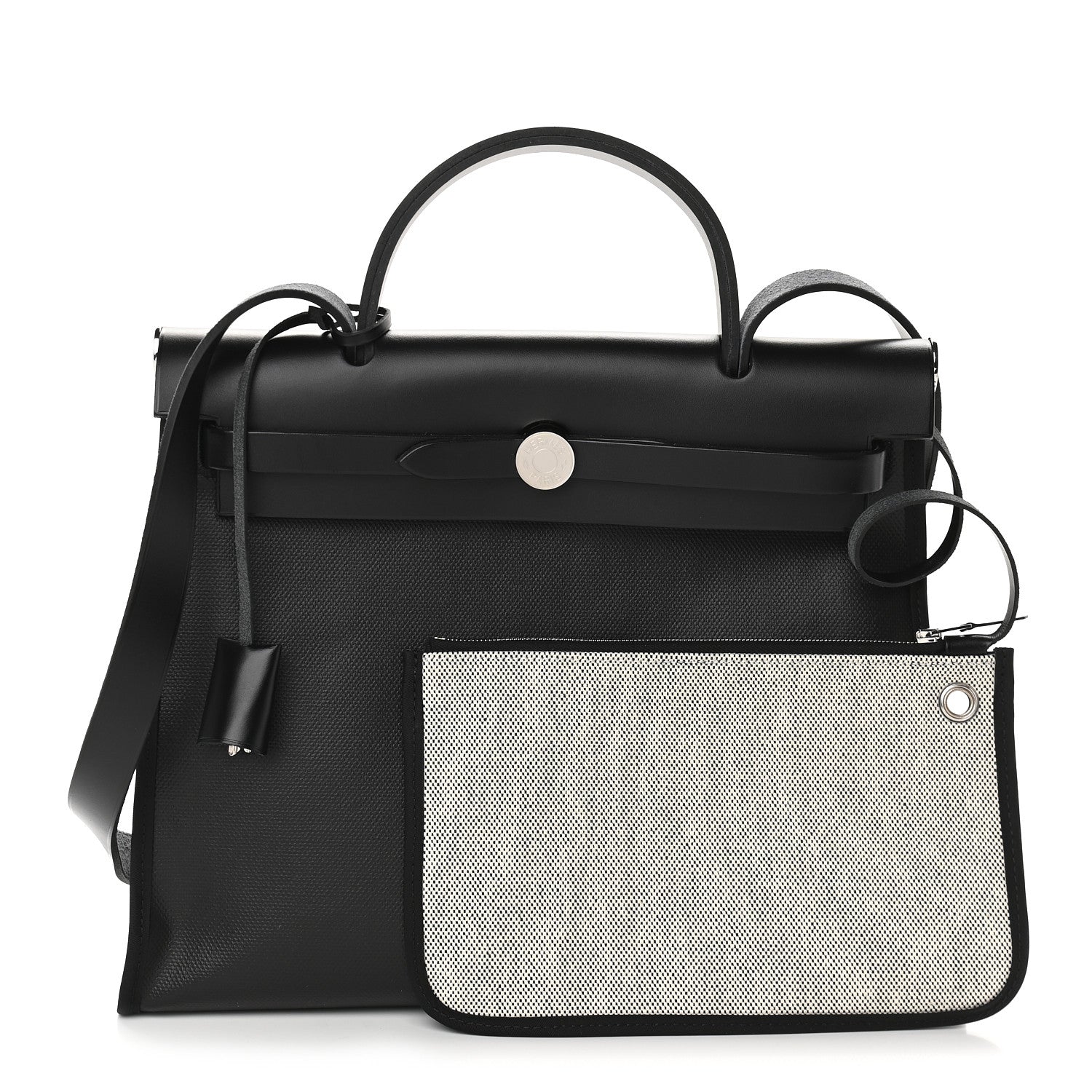 Hermes Toile H Berline Vache Hunter Herbag Zip PM 31 Black Ecru 1 of 10