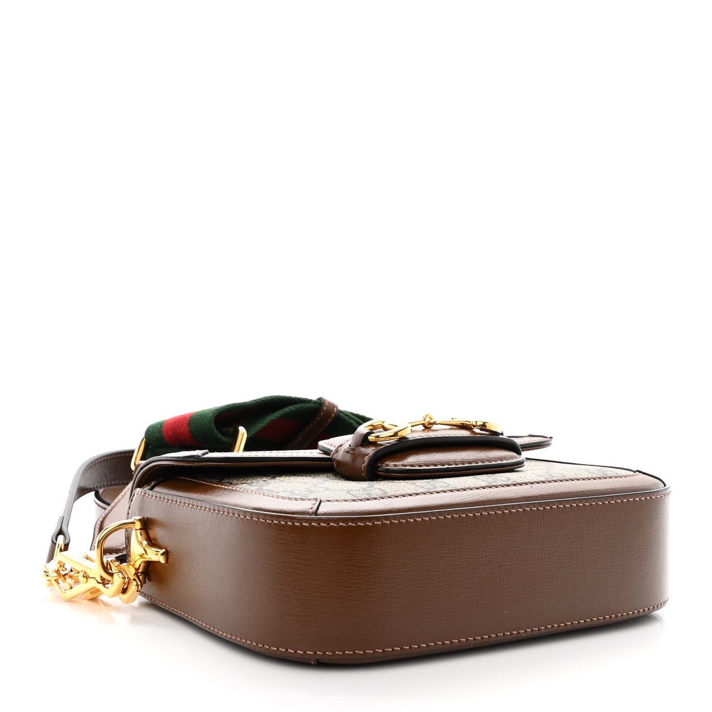GG Supreme Monogram Azalea Calfskin Web Mini Horsebit 1955 Shoulder Bag Beige Ebony Brown Sugar