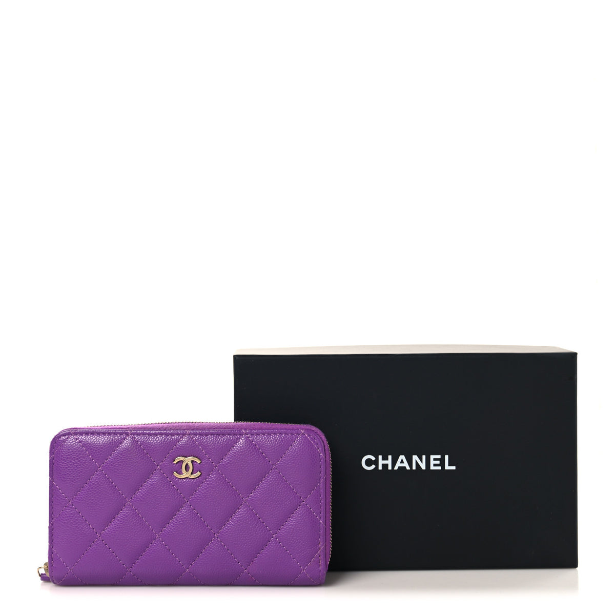 Chanel Caviar Quilted Large Gusset Zip Around Wallet Purple 9 of 9