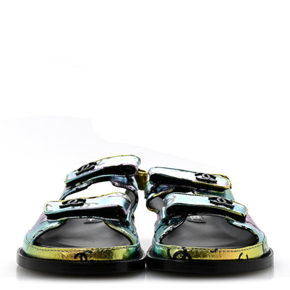 Chanel Laminated Lambskin Printed CC Dad Sandals 38 Multicolor 3 of 10
