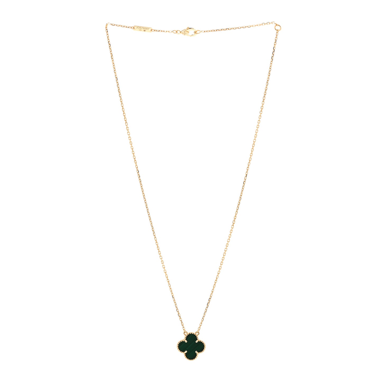 18K Yellow Gold Malachite Vintage Alhambra Pendant Necklace