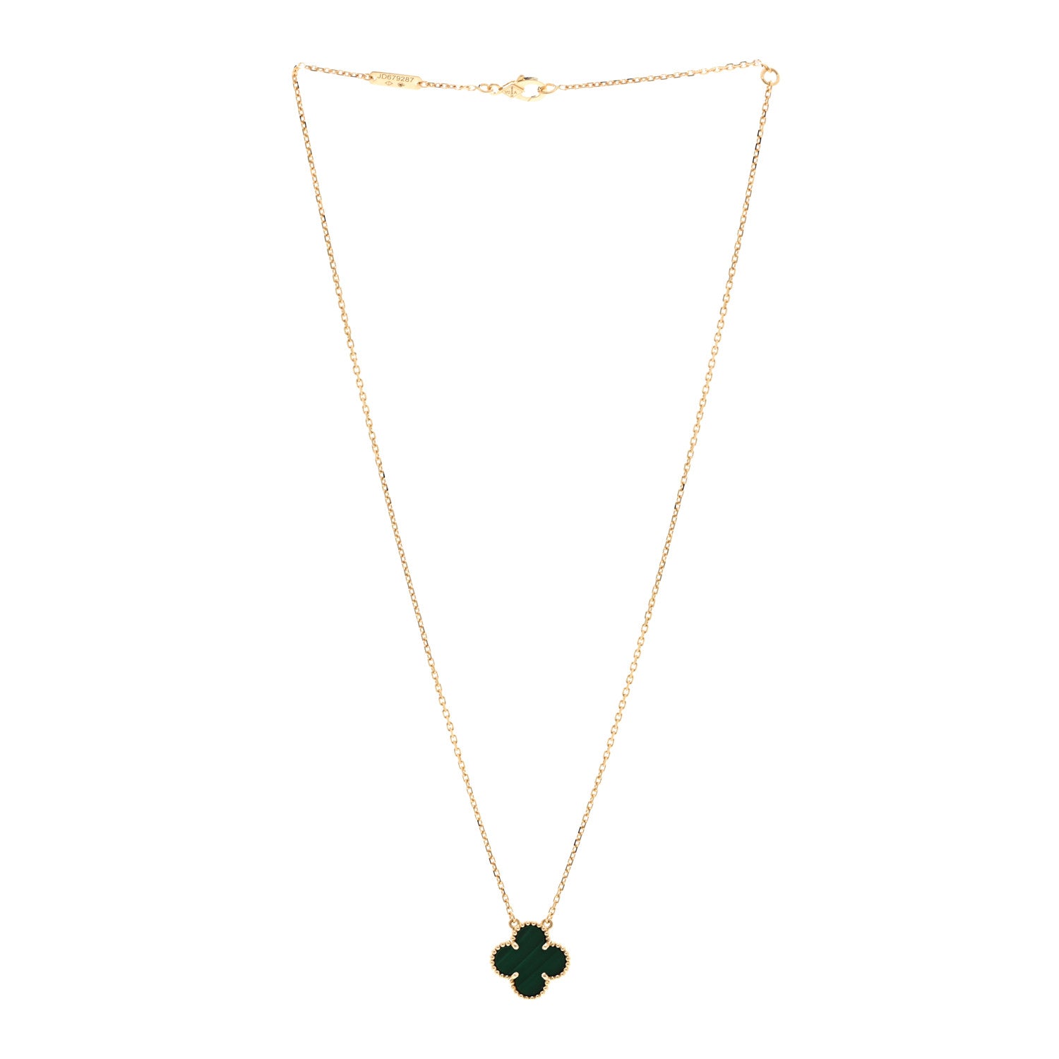 Van Cleef & Arpels 18K Yellow Gold Malachite Vintage Alhambra Pendant Necklace 3 of 6