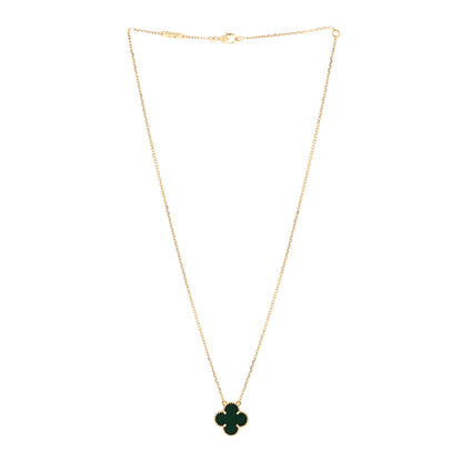 Van Cleef & Arpels 18K Yellow Gold Malachite Vintage Alhambra Pendant Necklace 3 of 6