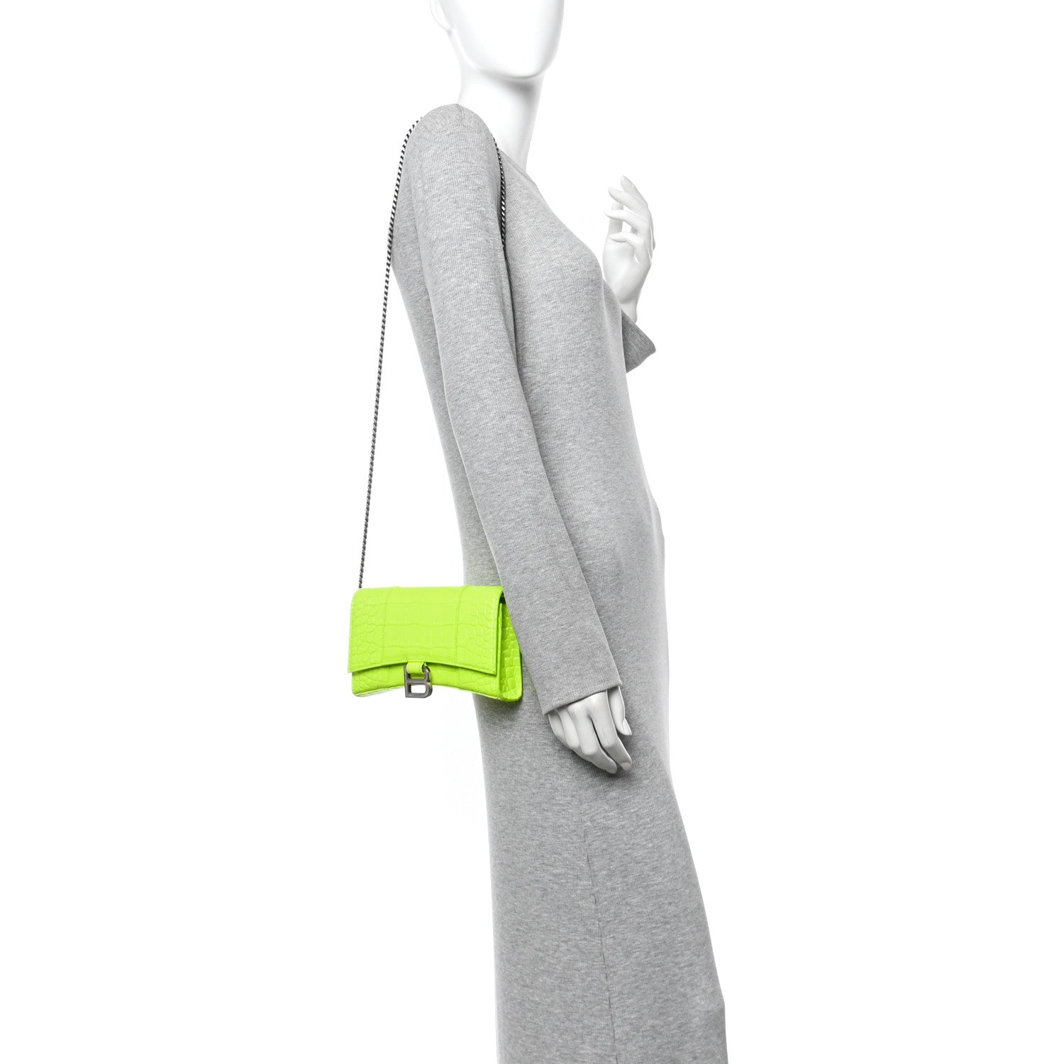 Balenciaga Shiny Calfskin Crocodile Embossed Hourglass Chain Bag Fluo Yellow 2 of 10
