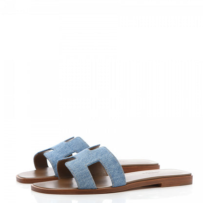 Hermes Denim Canvas Oran Sandals 35.5 Bleu Clair 3 of 9