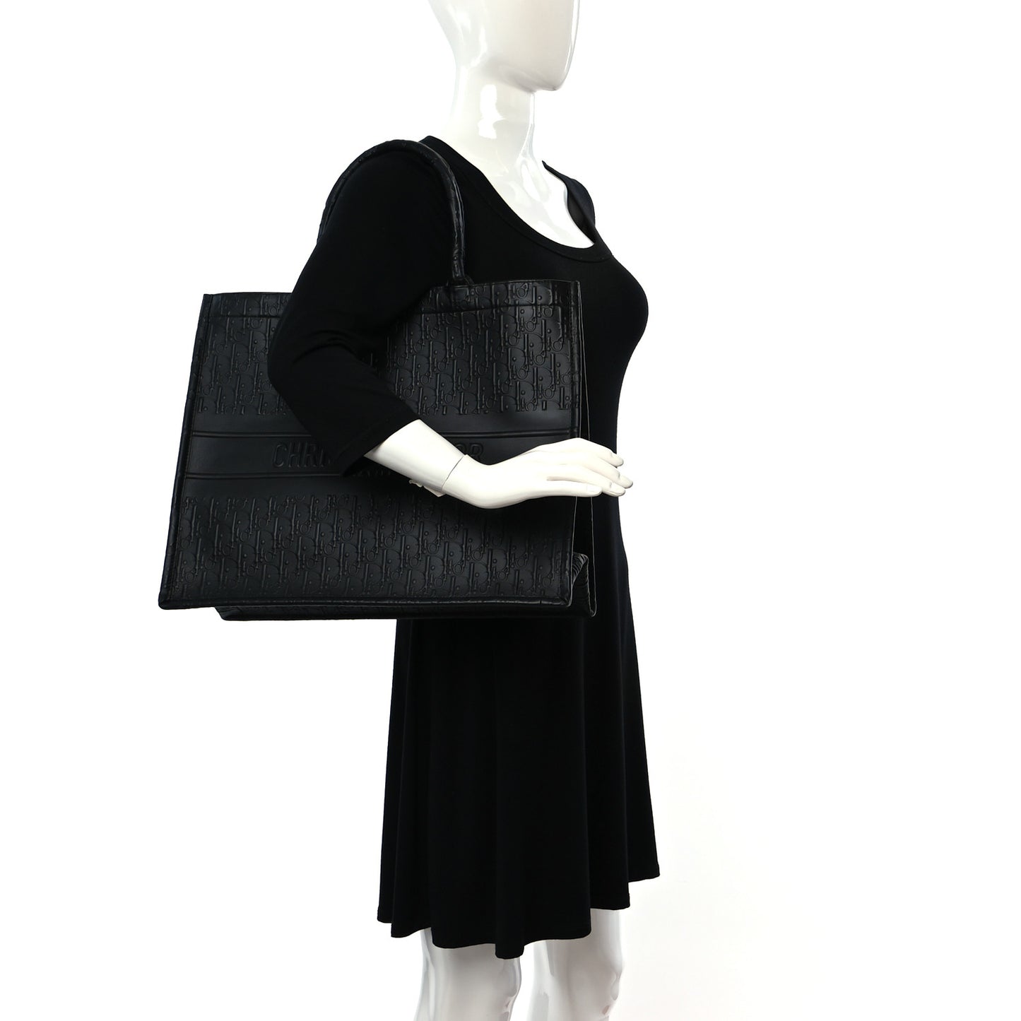 Oblique Calfskin Embossed Large Book Tote Black