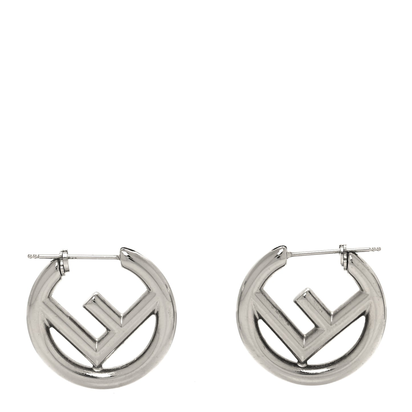 Metal FF Hoop Earrings Silver