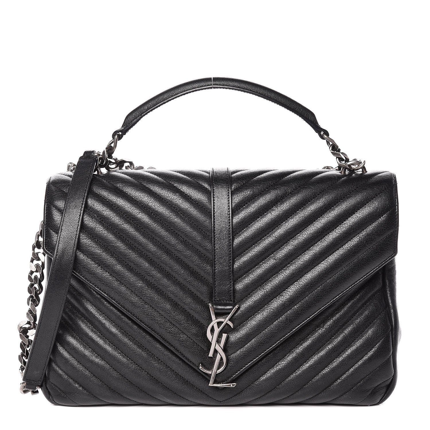 Saint Laurent Sheepskin Matelasse Chevron Monogram Large College Satchel Black 1 of 23