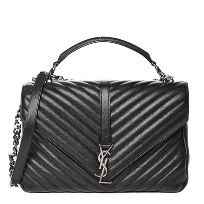 Saint Laurent Sheepskin Matelasse Chevron Monogram Large College Satchel Black 1 of 23