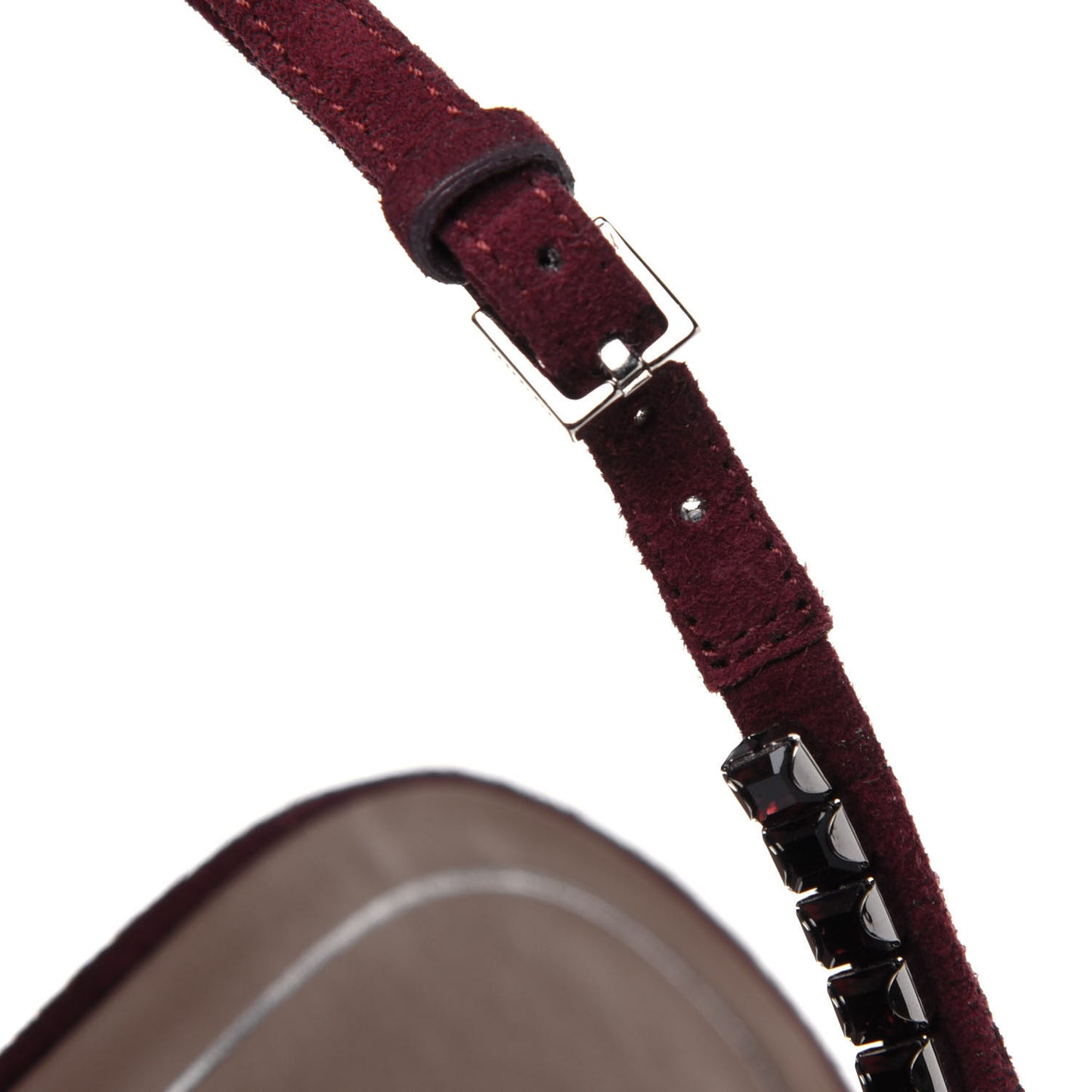 Suede Crystal Ankle Strap Sandals 37.5 Burgundy