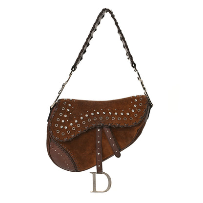 Christian Dior Suede Crystal Studded Saddle Bag Dark Brown 1 of 8