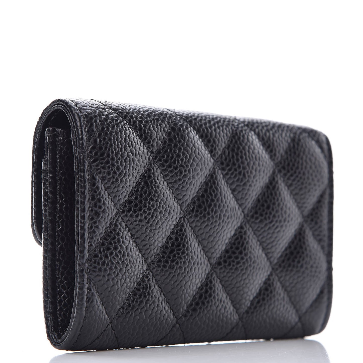 Caviar Quilted Flap Card Holder Black