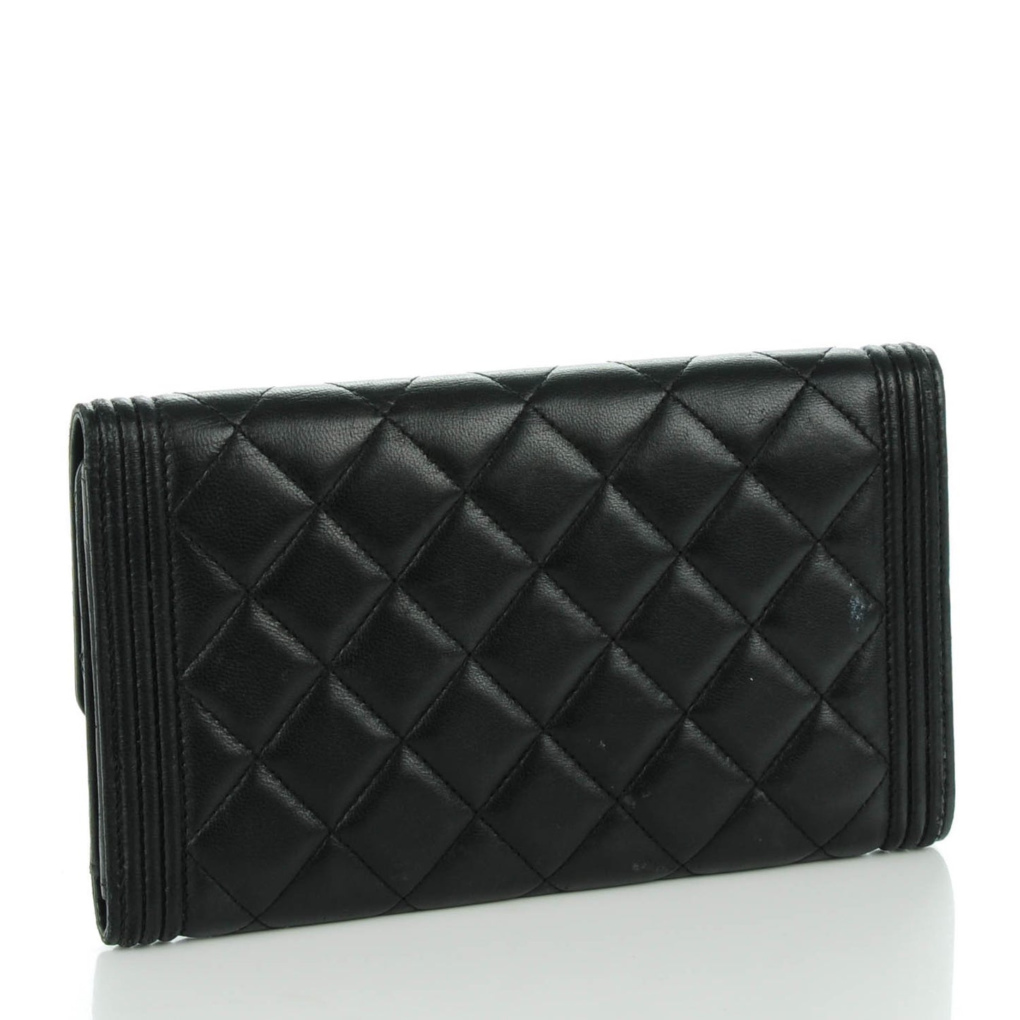 Lambskin Quilted Large Boy Flap Wallet Black