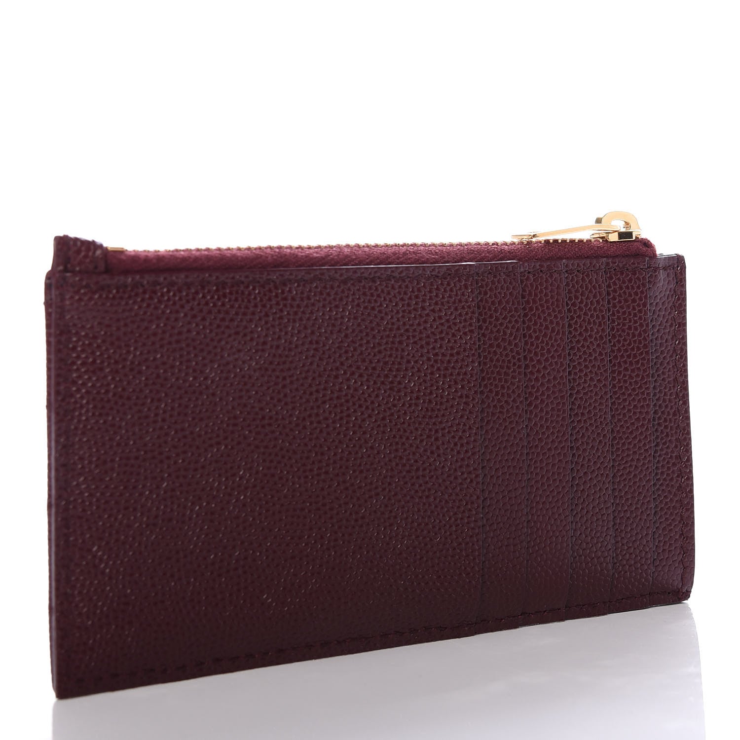 Saint Laurent Grain De Poudre Matelasse Chevron Monogram Fragments Zippered Card Case Rouge Legion 3 of 7
